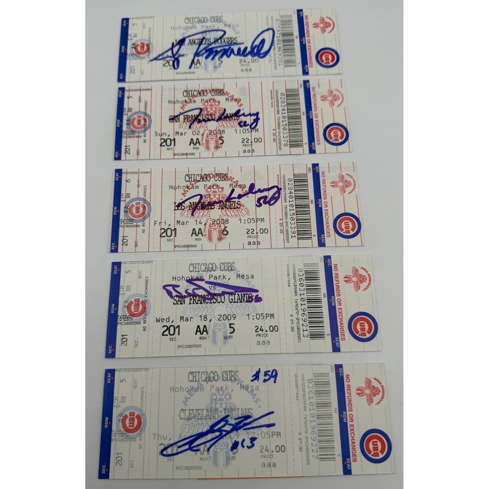 5 Chicago Cubs Signed Ticket Stubs 2008 2009 Spring Training Rothschild Blanco